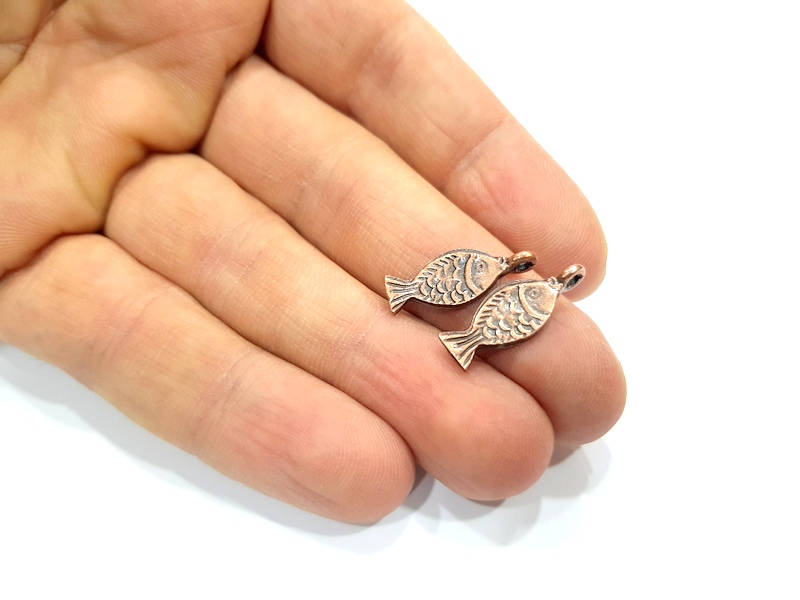 10 Fish Charm Antique Copper Charm Antique Copper Plated Metal (21x8mm) G12067