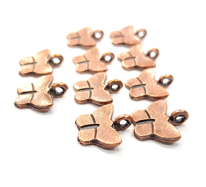 15 Butterfly Charm Antique Copper Charm Antique Copper Plated Metal (13x13mm) G12072