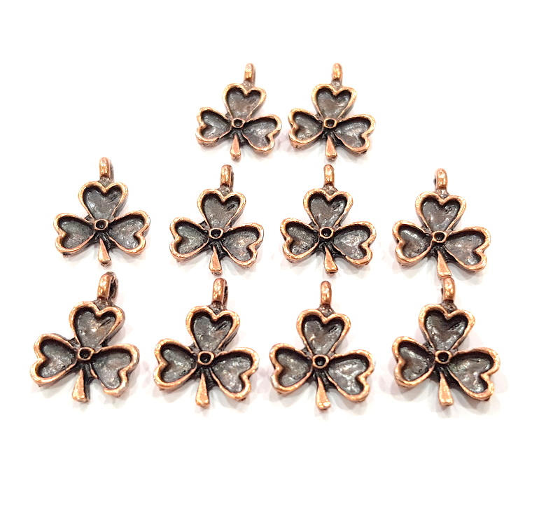10 Clover Charm Antique Copper Charm Antique Copper Plated Metal (17x12mm) G15627