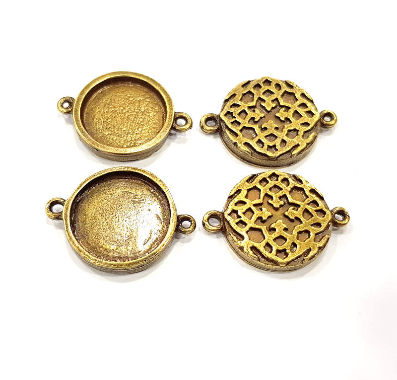4 Antique Bronze Connector Pendant Blank inlay Blank Mosaic Blank Resin Blank Bezel Base Setting Mountings (18mm blank) G12114