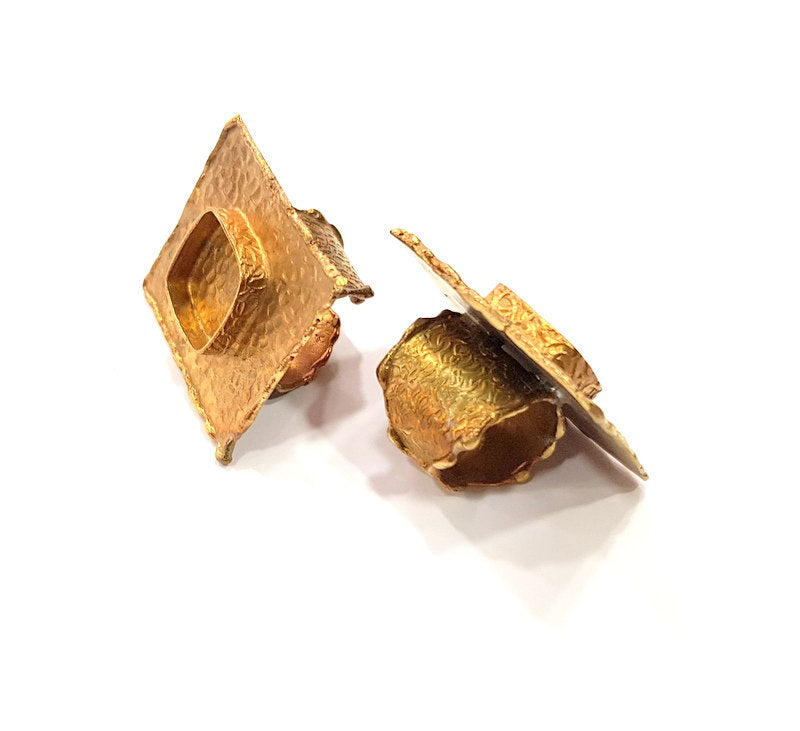 Raw Brass Ring Blank Bezel Settings Cabochon Base Mountings Adjustable Resin Blank  (15x15mm blank ) G12984