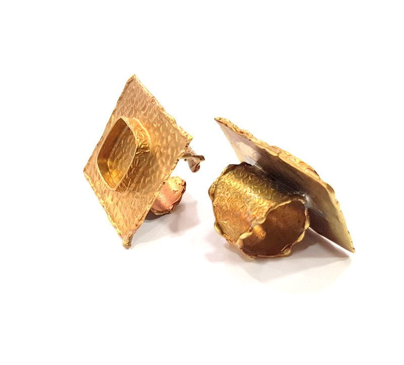 Raw Brass Ring Blank Bezel Settings Cabochon Base Mountings Adjustable Resin Blank  (15x15mm blank ) G12984