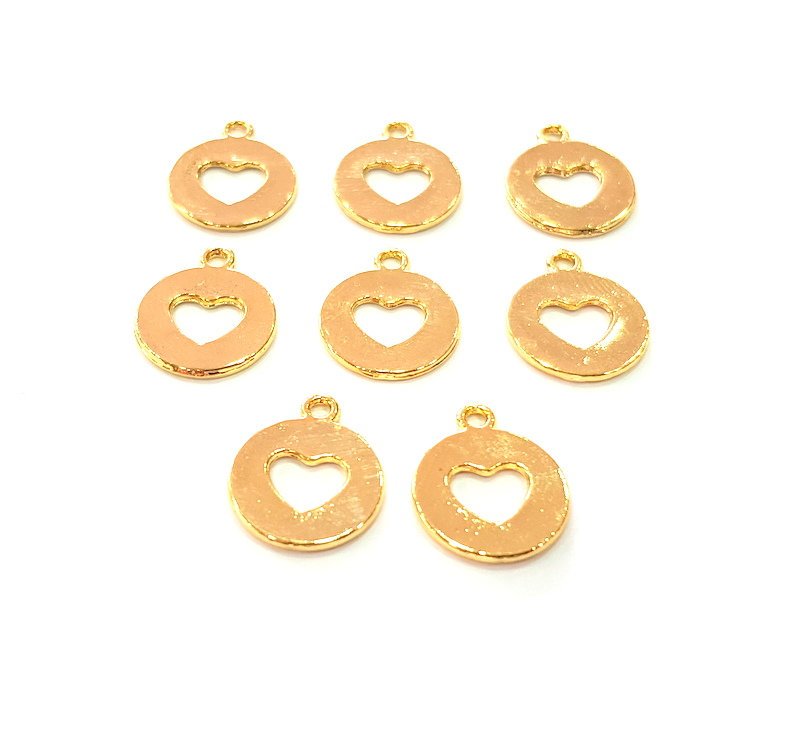 6 Heart Charm Shiny Gold Plated Charm Gold Plated Metal (14mm)  G12987