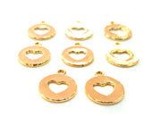 6 Heart Charm Shiny Gold Plated Charm Gold Plated Metal (14mm)  G12987