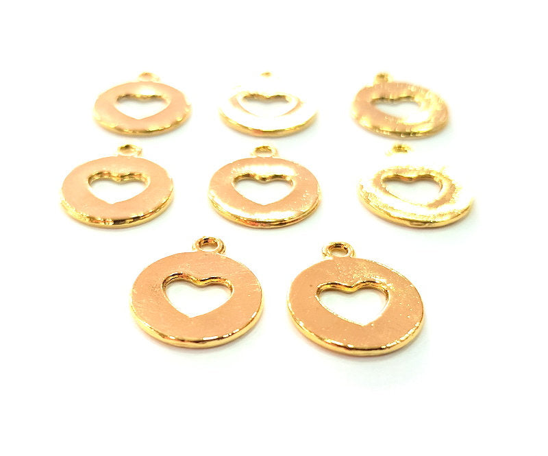 6 Heart Charm Shiny Gold Plated Charm Gold Plated Metal (14mm)  G12987