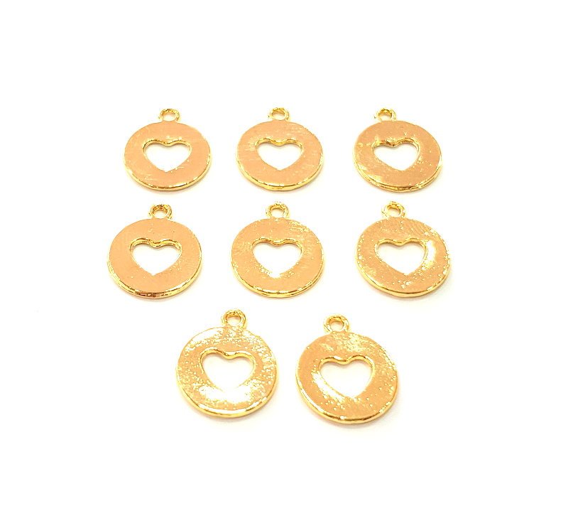 6 Heart Charm Shiny Gold Plated Charm Gold Plated Metal (14mm)  G12987
