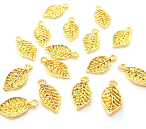 8 Leaf Charm Shiny Gold Plated Charm Gold Plated Metal (18x9mm)  G12988