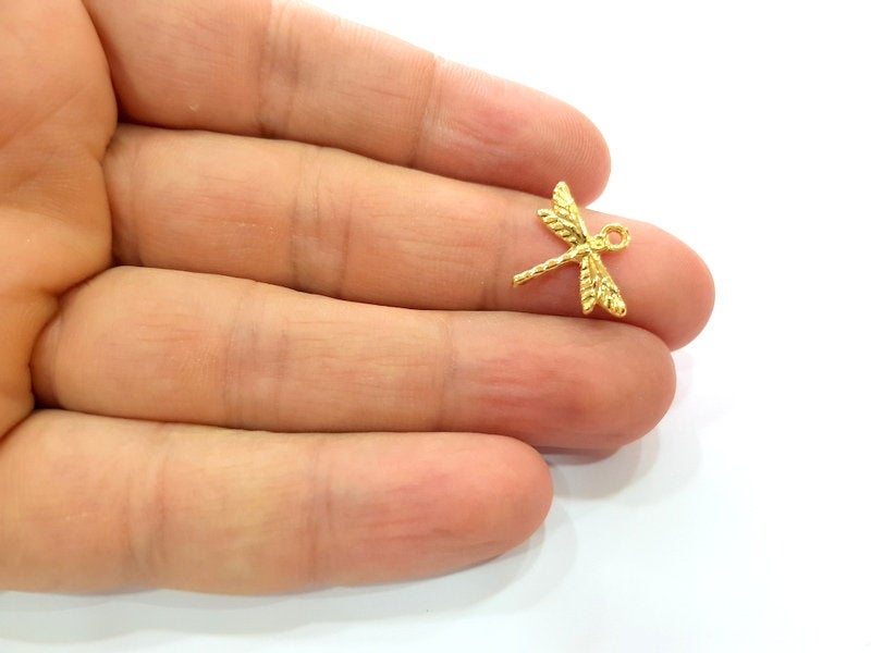 10 Dragonfly Charm Shiny Gold Plated Charm Gold Plated Metal (18x15mm)  G12997