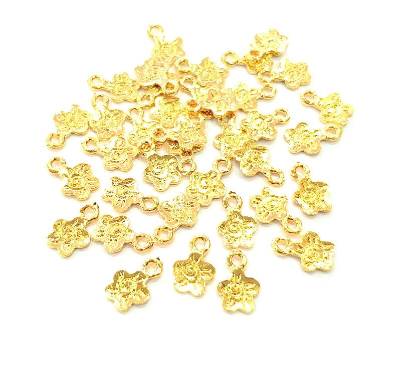 10 Flower Charm Shiny Gold Plated Charm Gold Plated Metal (13x9mm)  G13000