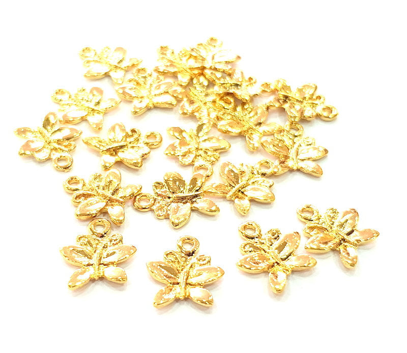 10 Butterfly Charm Shiny Gold Plated Charm Gold Plated Metal (15x13mm)  G13002