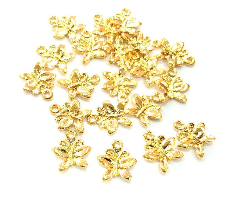 10 Butterfly Charm Shiny Gold Plated Charm Gold Plated Metal (15x13mm)  G13002