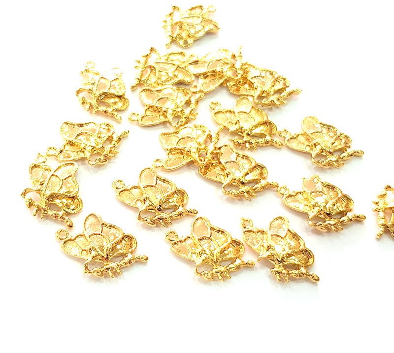 5 Butterfly Charm Shiny Gold Plated Charm Gold Plated Metal (22x16mm)  G13004