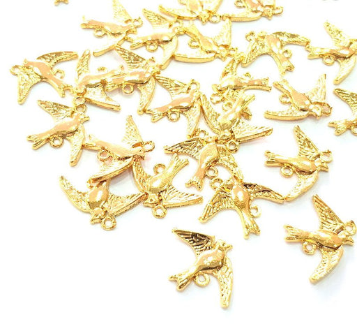 10 Bird Charm 24k Shiny Gold Charm  (21x16mm)  G13005