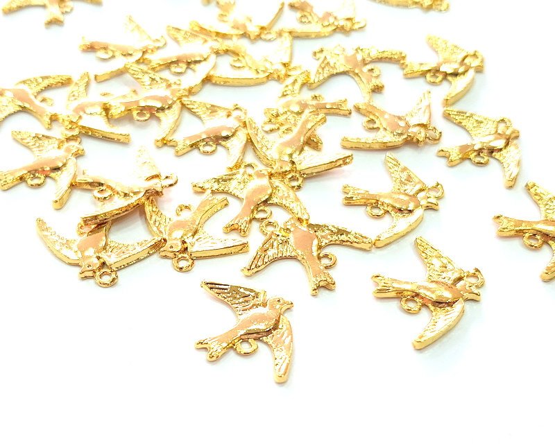 10 Bird Charm 24k Shiny Gold Charm  (21x16mm)  G13005