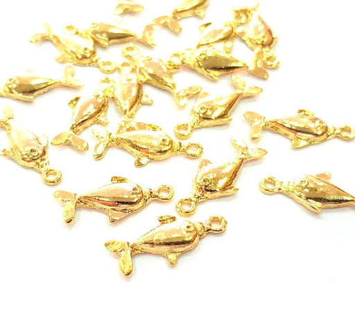 10 Fish Charm 24k Shiny Gold Charm (24x10mm)  G13006