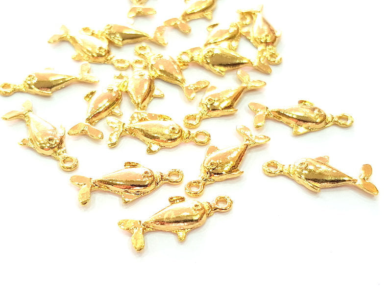 10 Fish Charm 24k Shiny Gold Charm (24x10mm)  G13006