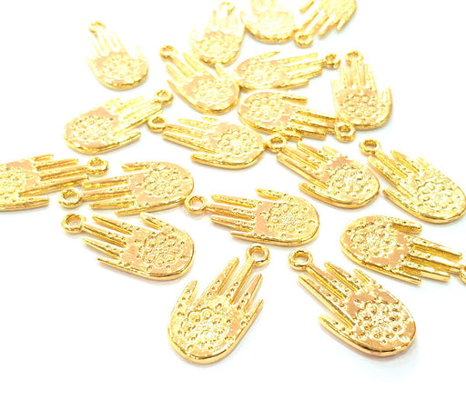 5 Hand Charm Shiny Gold Plated Charm Gold Plated Metal (26x13mm)  G13007