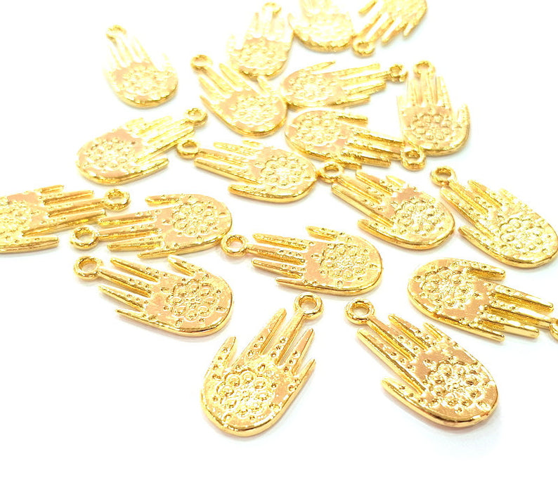 5 Hand Charm Shiny Gold Plated Charm Gold Plated Metal (26x13mm)  G13007