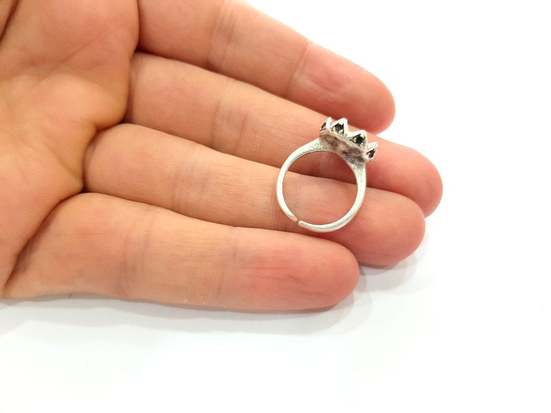 Silver Ring Setting Resin Ring Blank Cabochon Base inlay Ring Mounting Adjustable Ring Base Bezel (10mm) Antique Silver Plated Brass G13014