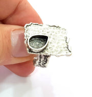 Silver Ring Setting Resin Ring Blank Cabochon Base inlay Ring Mounting Adjustable Ring Base Bezel (10x8mm)Antique Silver Plated Brass G13016