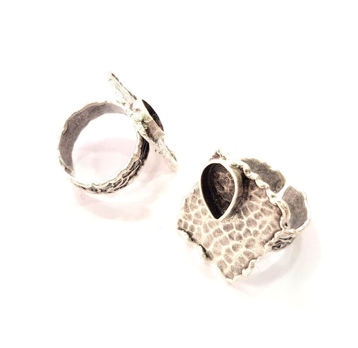 Silver Ring Setting Resin Ring Blank Cabochon Base inlay Ring Mounting Adjustable Ring Base Bezel (10x8mm)Antique Silver Plated Brass G13016