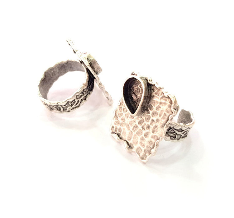 Silver Ring Setting Resin Ring Blank Cabochon Base inlay Ring Mounting Adjustable Ring Base Bezel (10x8mm)Antique Silver Plated Brass G13016