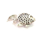 Fish Pendant Silver Charms Antique Silver Plated Brass (34x22mm) G13018