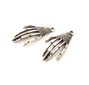 4 Skeleton Hand Charm Silver Charms Antique Silver Plated Metal (41x19mm) G13666