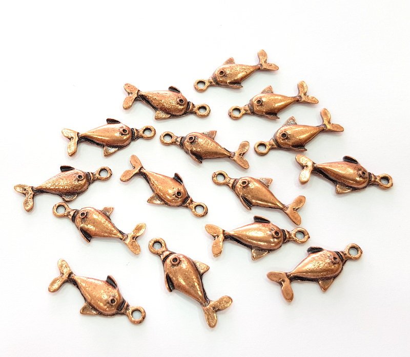 20 Fish Charm Antique Copper Charm Antique Copper Plated Metal (22x10mm) G13031
