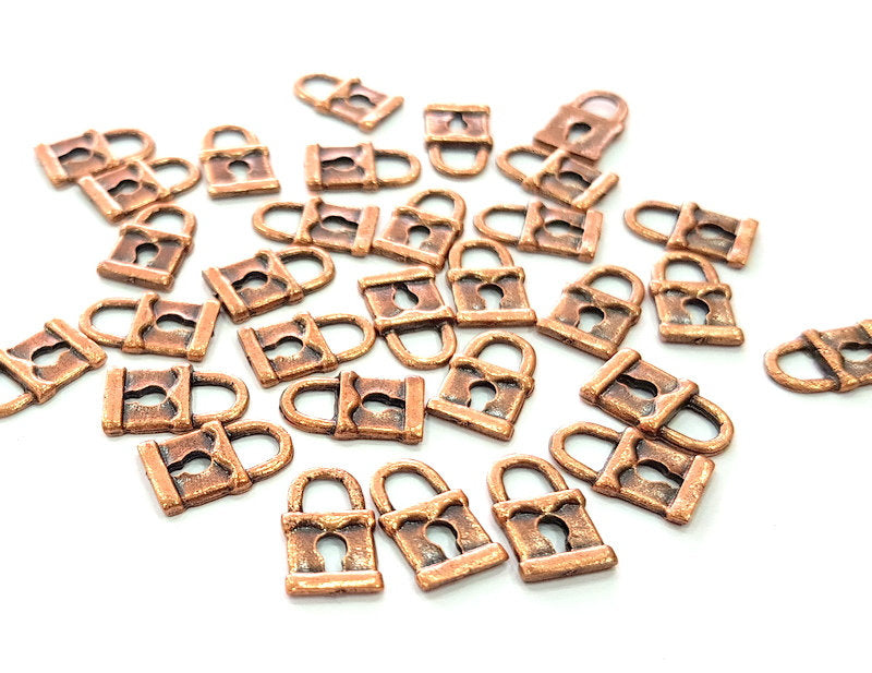 20 Lock Charm Antique Copper Charm Antique Copper Plated Metal (15x9mm) G13032