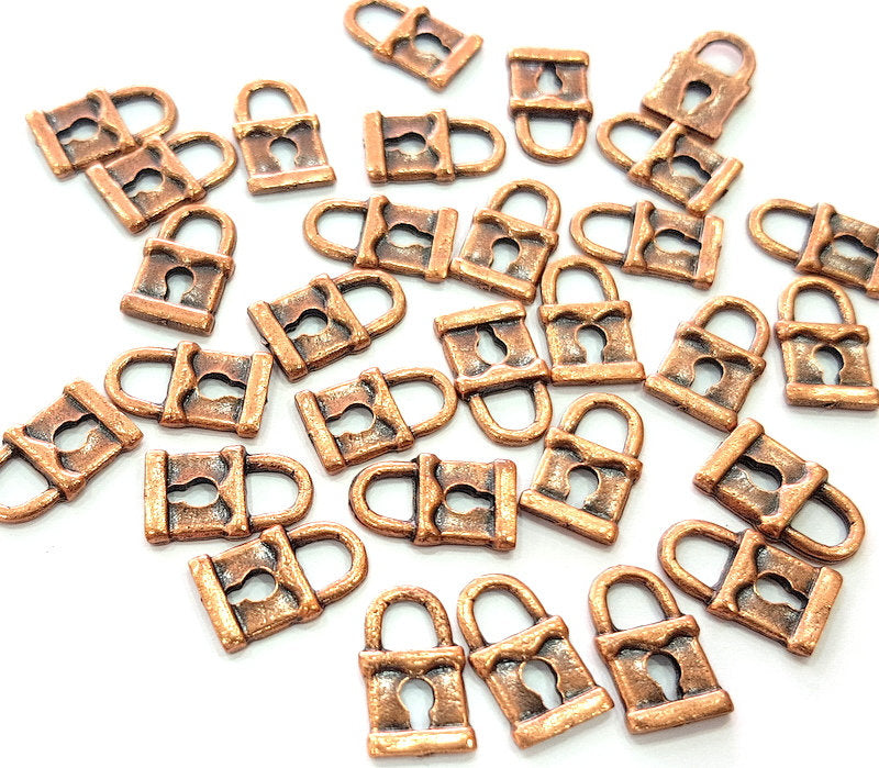 20 Lock Charm Antique Copper Charm Antique Copper Plated Metal (15x9mm) G13032