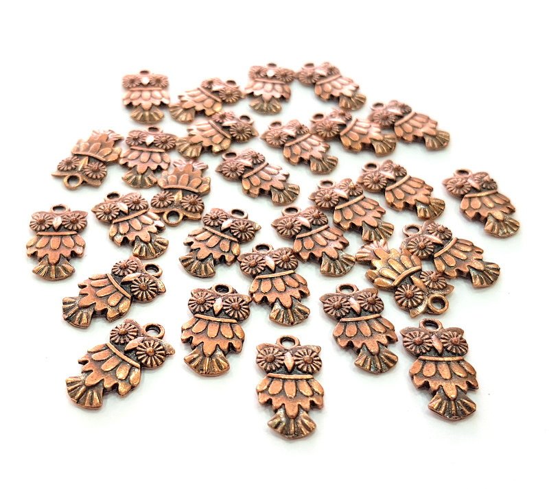 20 Owl Charm Antique Copper Charm Antique Copper Plated Metal (18x10mm) G13033