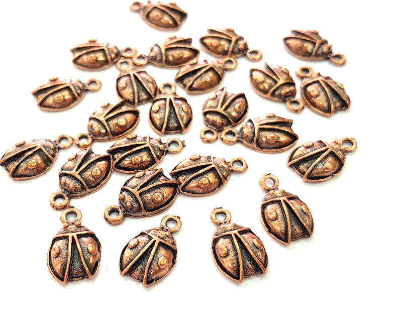 20 Ladybug Charm Antique Copper Charm Antique Copper Plated Metal (16x10mm) G13035