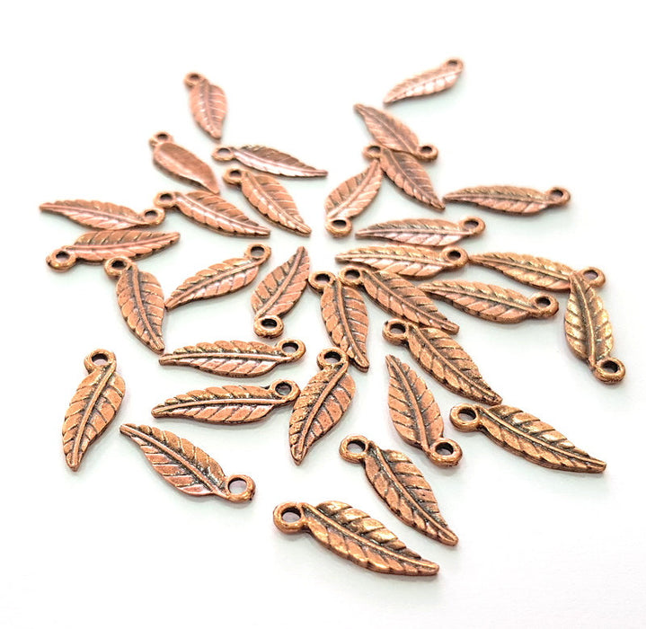 30 Feather Charm Antique Copper Charm Antique Copper Plated Metal (18x6mm) G13036