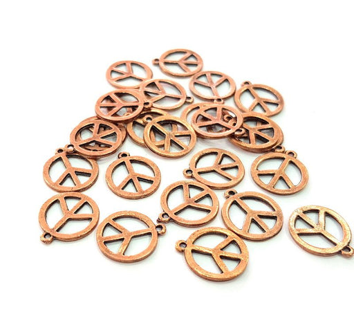 20 Peace Charm Antique Copper Charm Antique Copper Plated Metal (14mm) G13038
