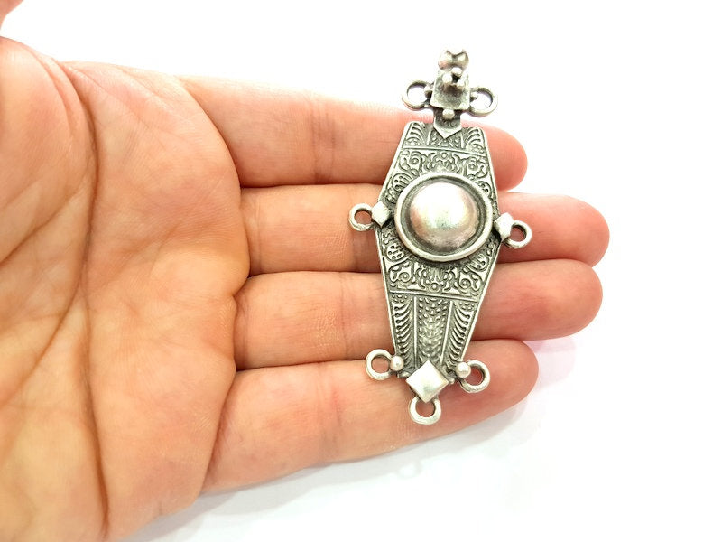 Silver Pendant Connector Antique Silver Plated Metal (84x38mm) G17125