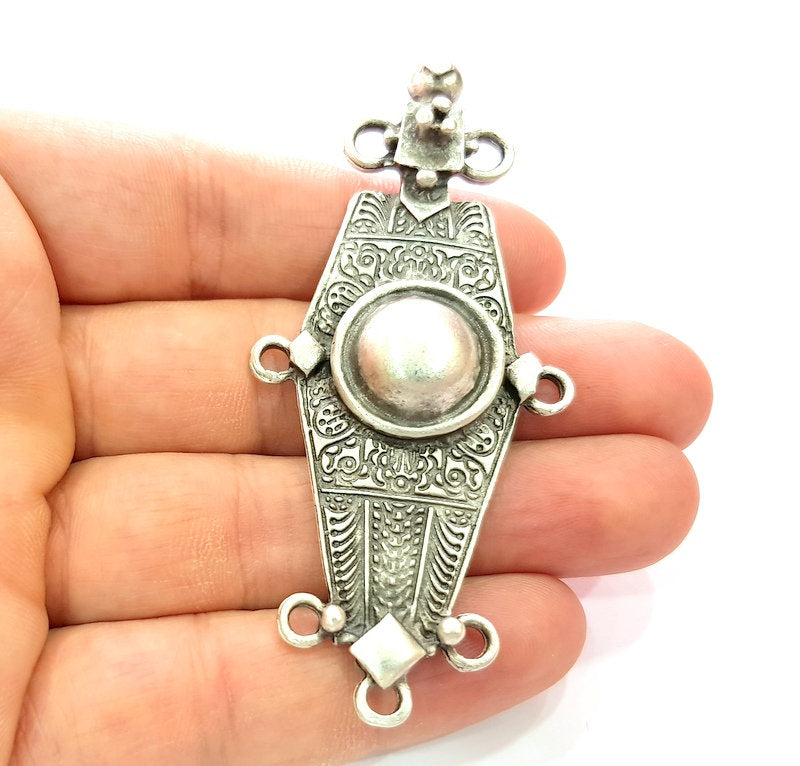 Silver Pendant Connector Antique Silver Plated Metal (84x38mm) G17125