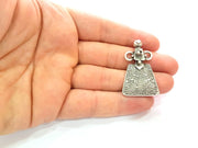 Silver Pendant Connector Antique Silver Plated Metal (43x26mm) G14434
