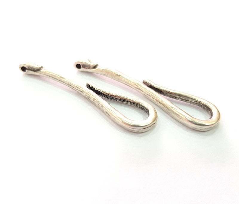 2 Silver Pendant Connector Antique Silver Plated Metal (54x19mm) G13093