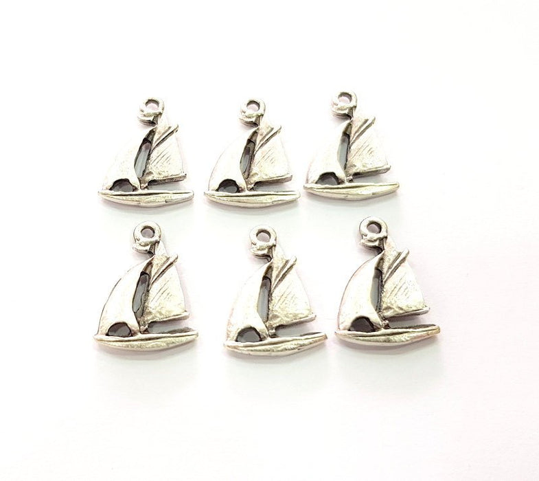 6 Sailboat Charm Silver Charms Antique Silver Plated Metal (21x15mm) G13096