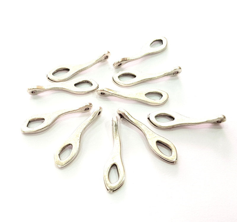 10 Silver Charms Antique Silver Plated Metal (29x7mm) G13098