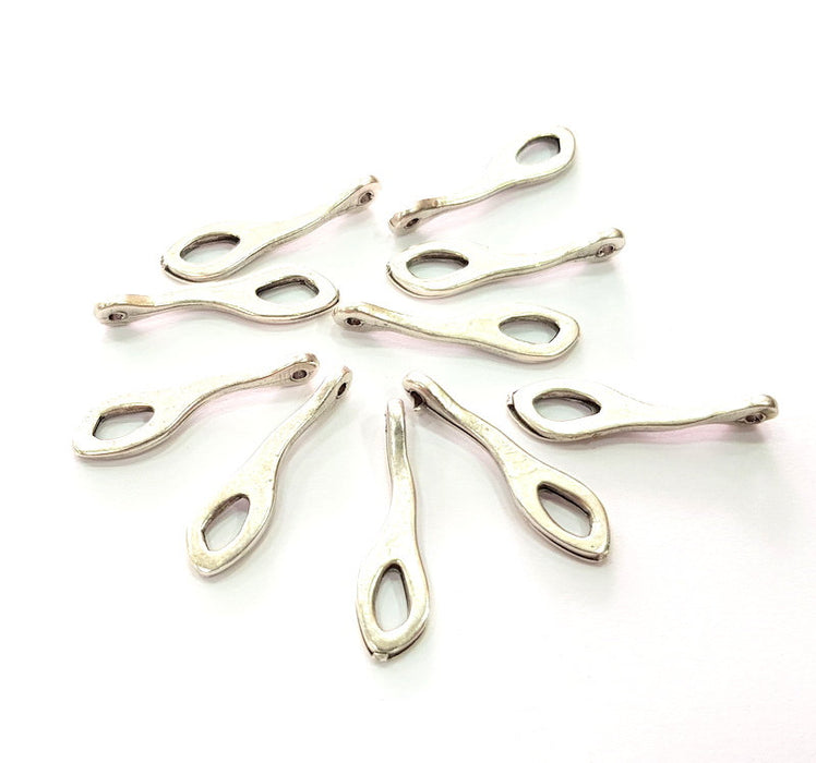 10 Silver Charms Antique Silver Plated Metal (29x7mm) G13098