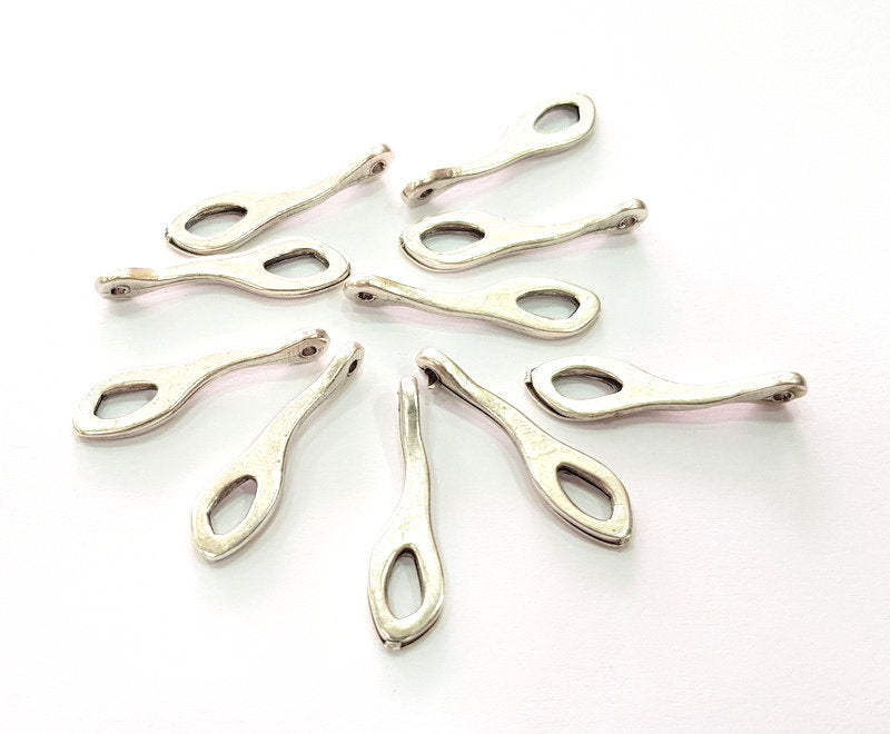 10 Silver Charms Antique Silver Plated Metal (29x7mm) G13098