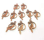 10 Parrot Charm Antique Copper Plated Metal (28x15mm) G13106