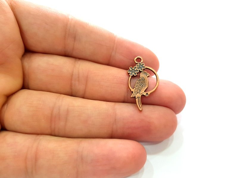 10 Parrot Charm Antique Copper Plated Metal (28x15mm) G13106