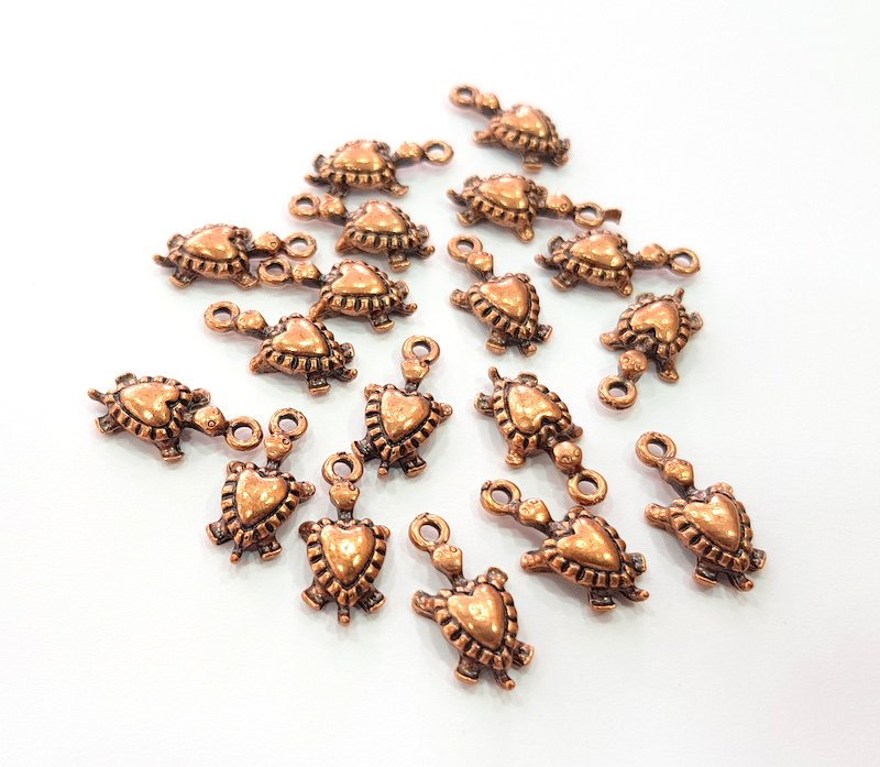 20 Turtle Charm Antique Copper Plated Metal (19x9mm) G13107