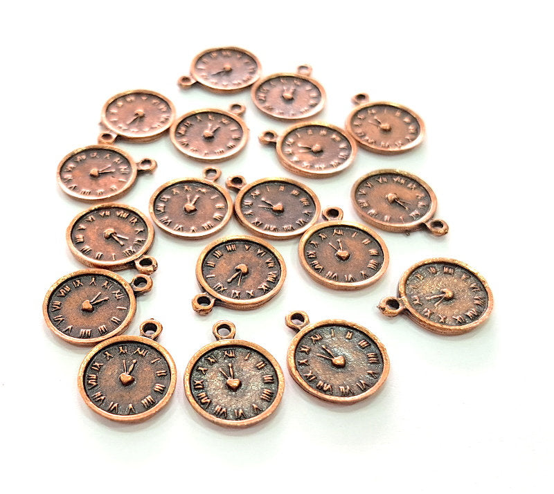 20 Clock Charm Antique Copper Plated Metal (16x13mm) G13108