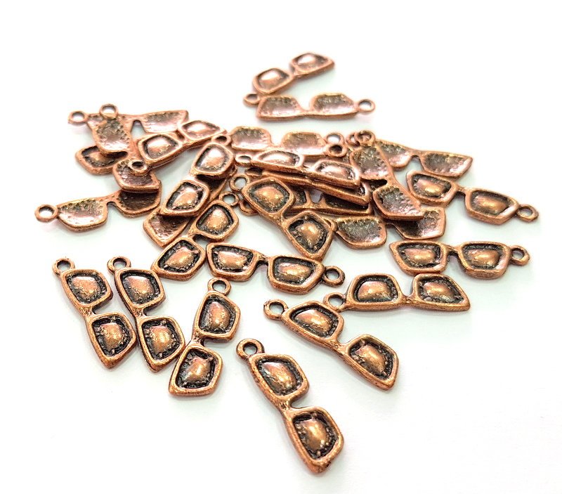 30 Glasses Charm Antique Copper Plated Metal (20x6mm) G13109