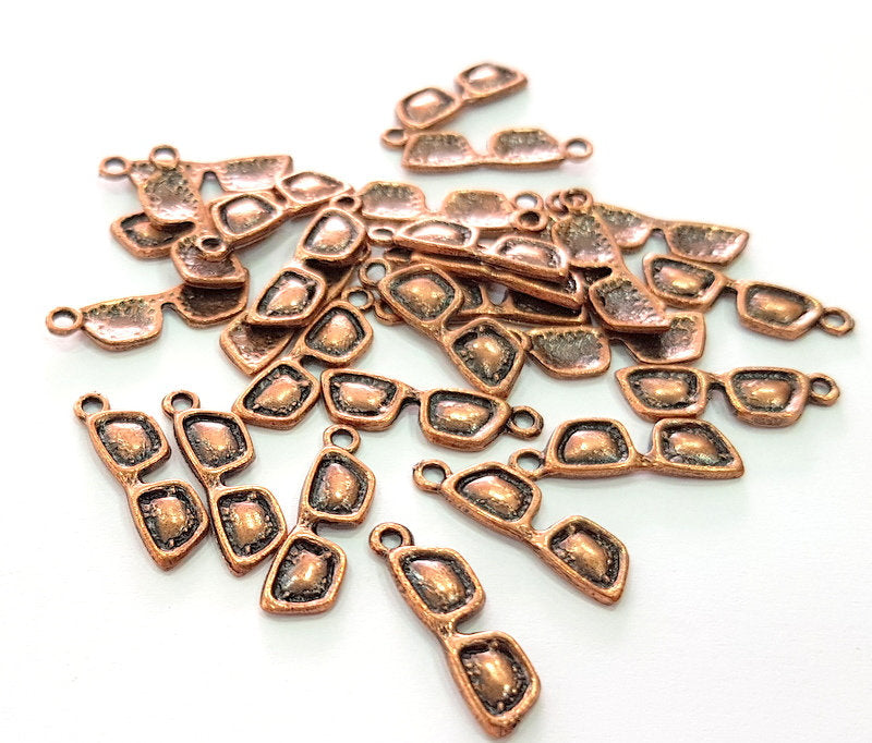 30 Glasses Charm Antique Copper Plated Metal (20x6mm) G13109