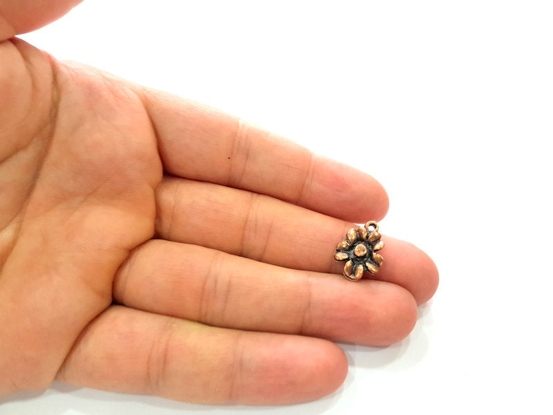 10 Flower Charm Antique Copper Plated Metal (17x13mm) G13110